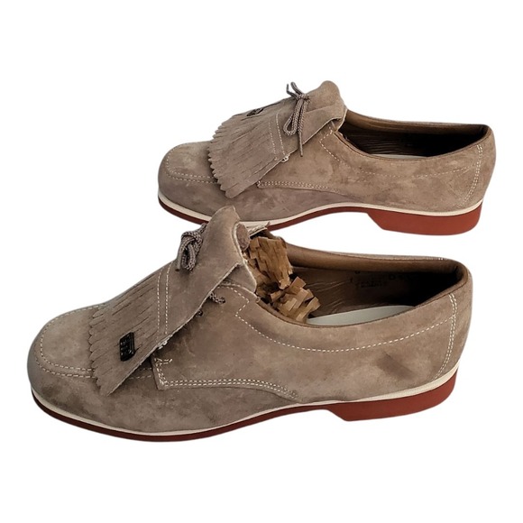 Vintage Hush Puppies Golf Shoes Womens 8 Tan Suede Golf Cleats - Picture 3 of 10